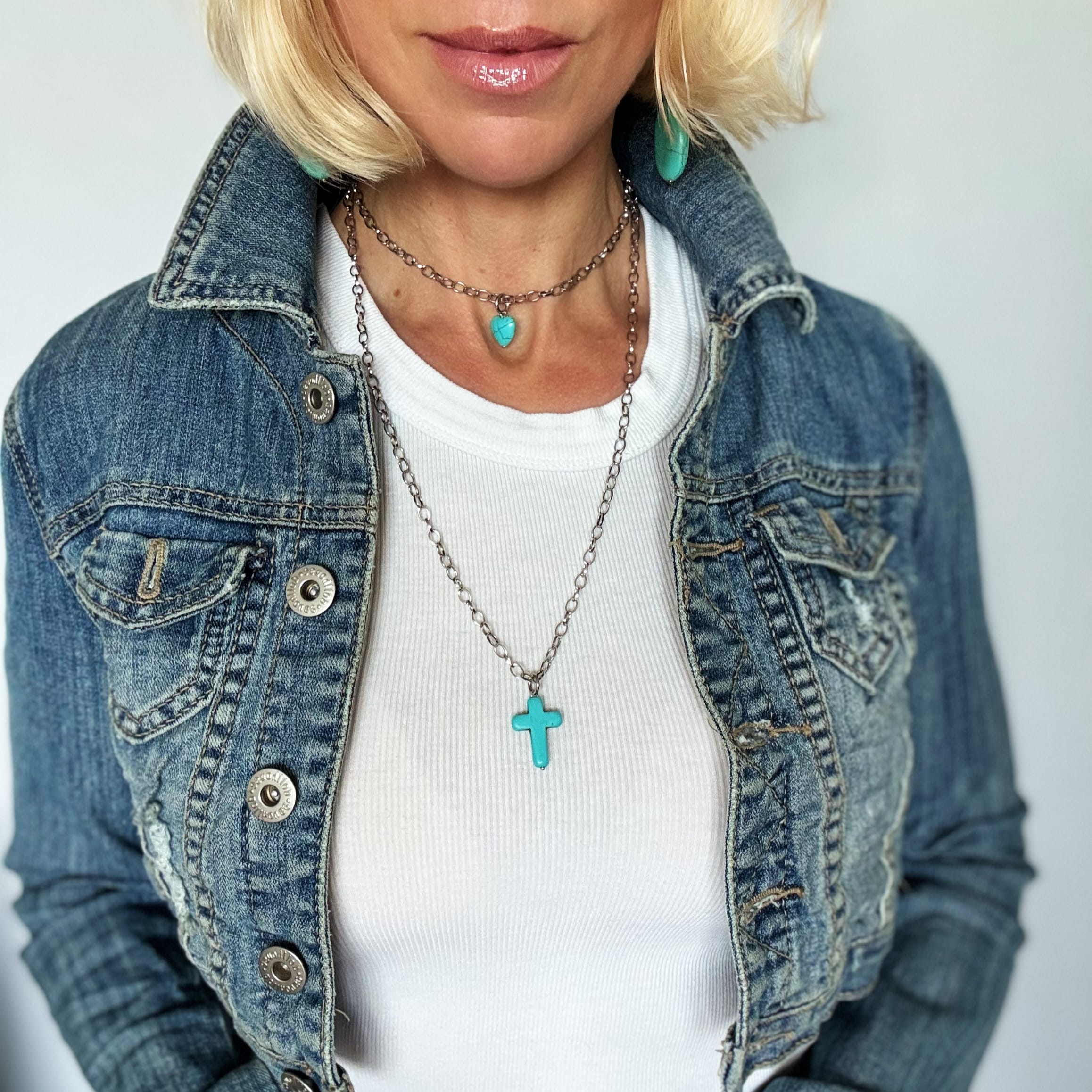 Howlite Cross & Heart Dainty Necklace