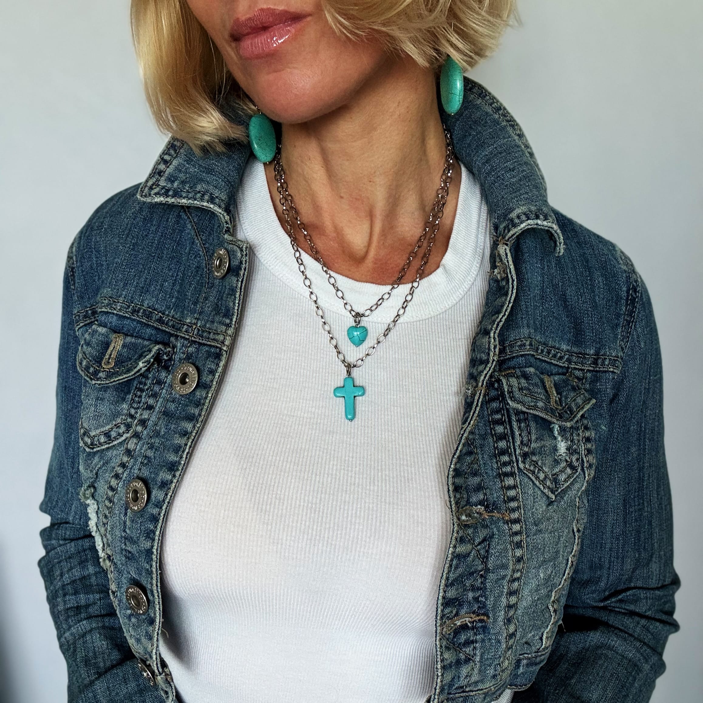 Howlite Cross & Heart Dainty Necklace