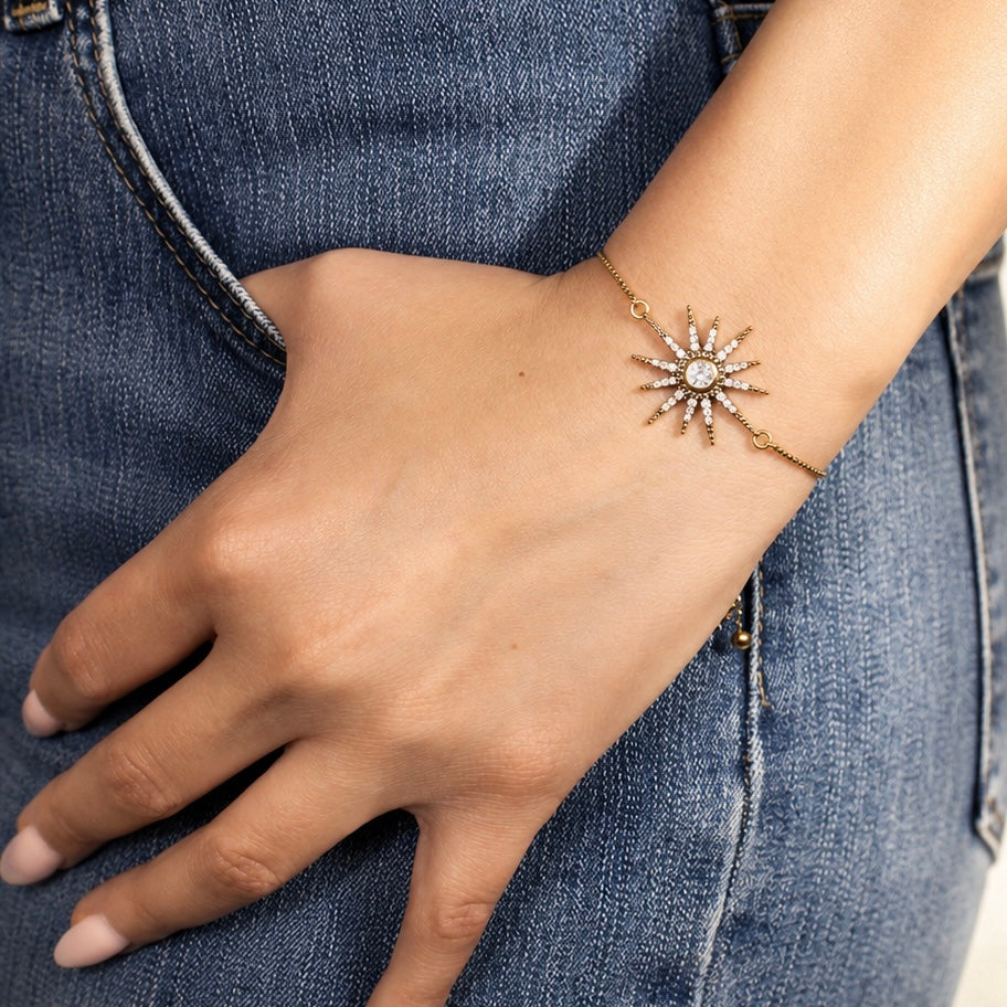 Breathe Crystal Starburst Adjustable Chain Bracelet