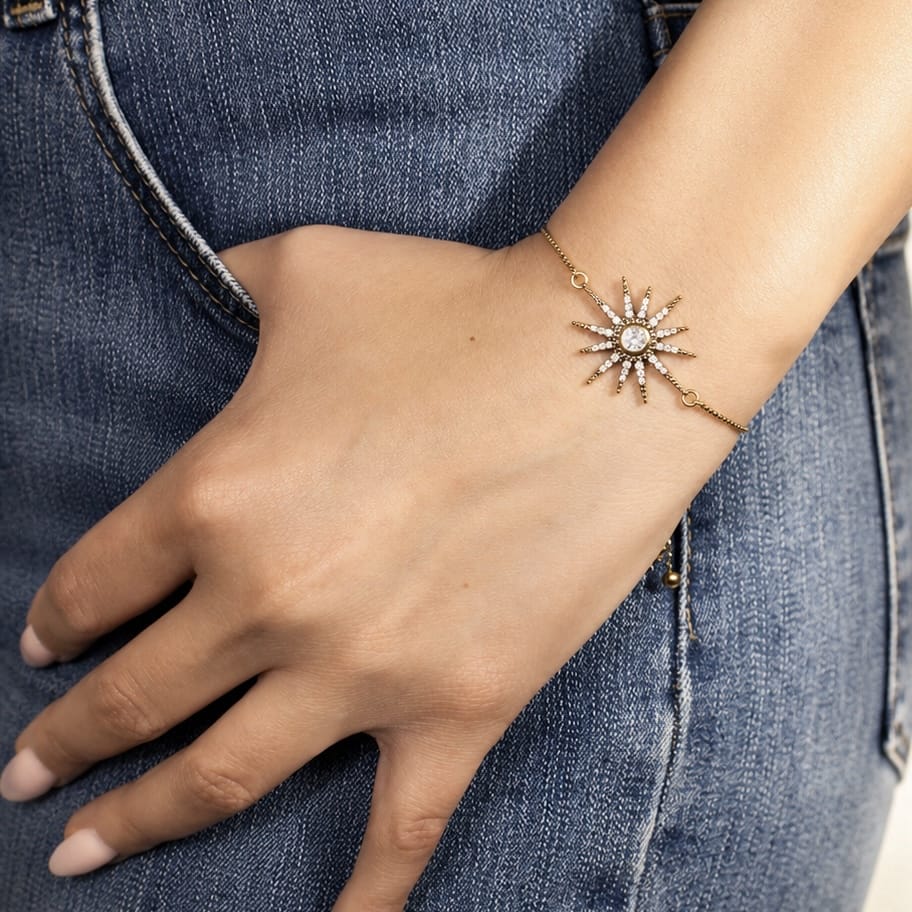 Breathe Crystal Starburst Adjustable Chain Bracelet