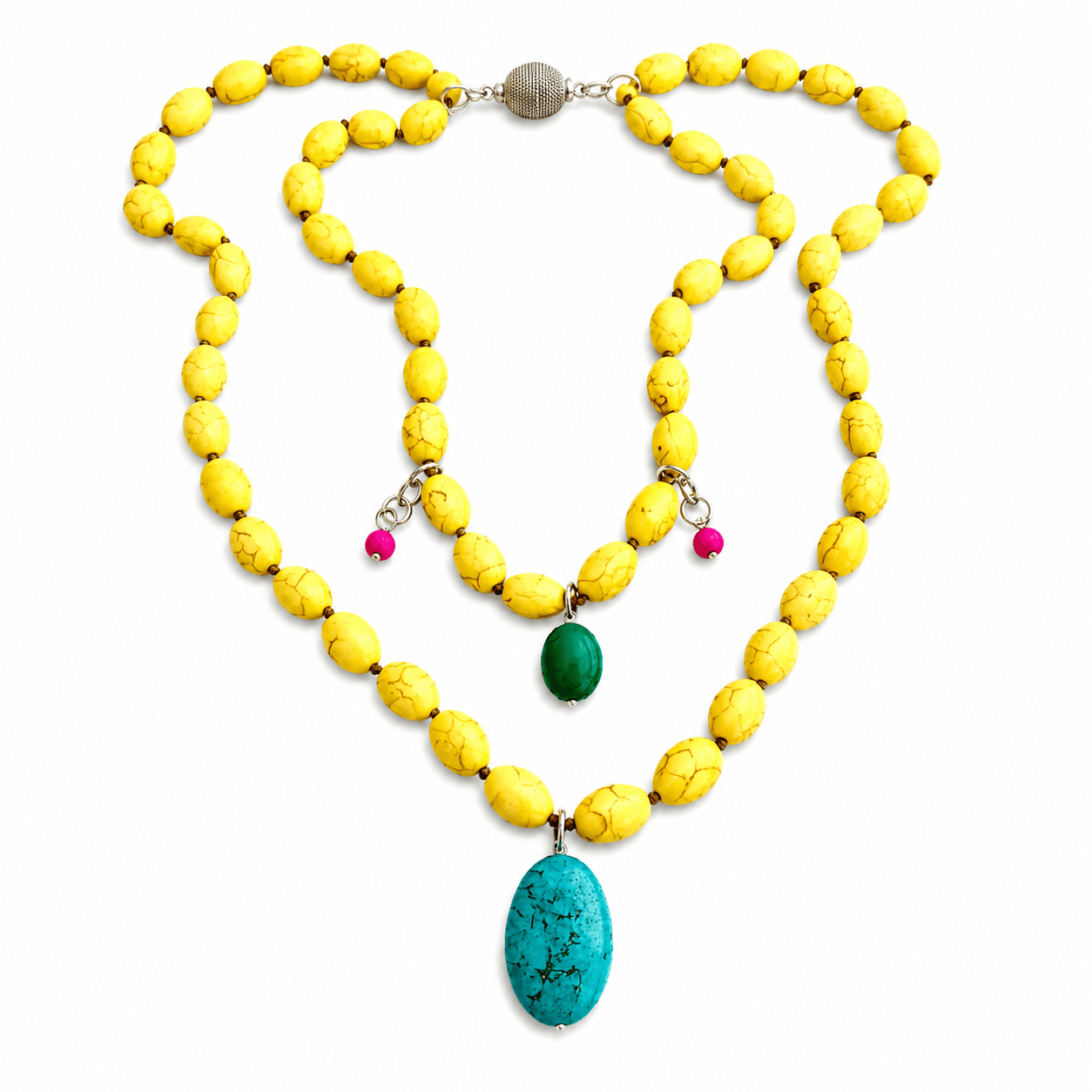 Yellow Howlite Long Layering Necklace