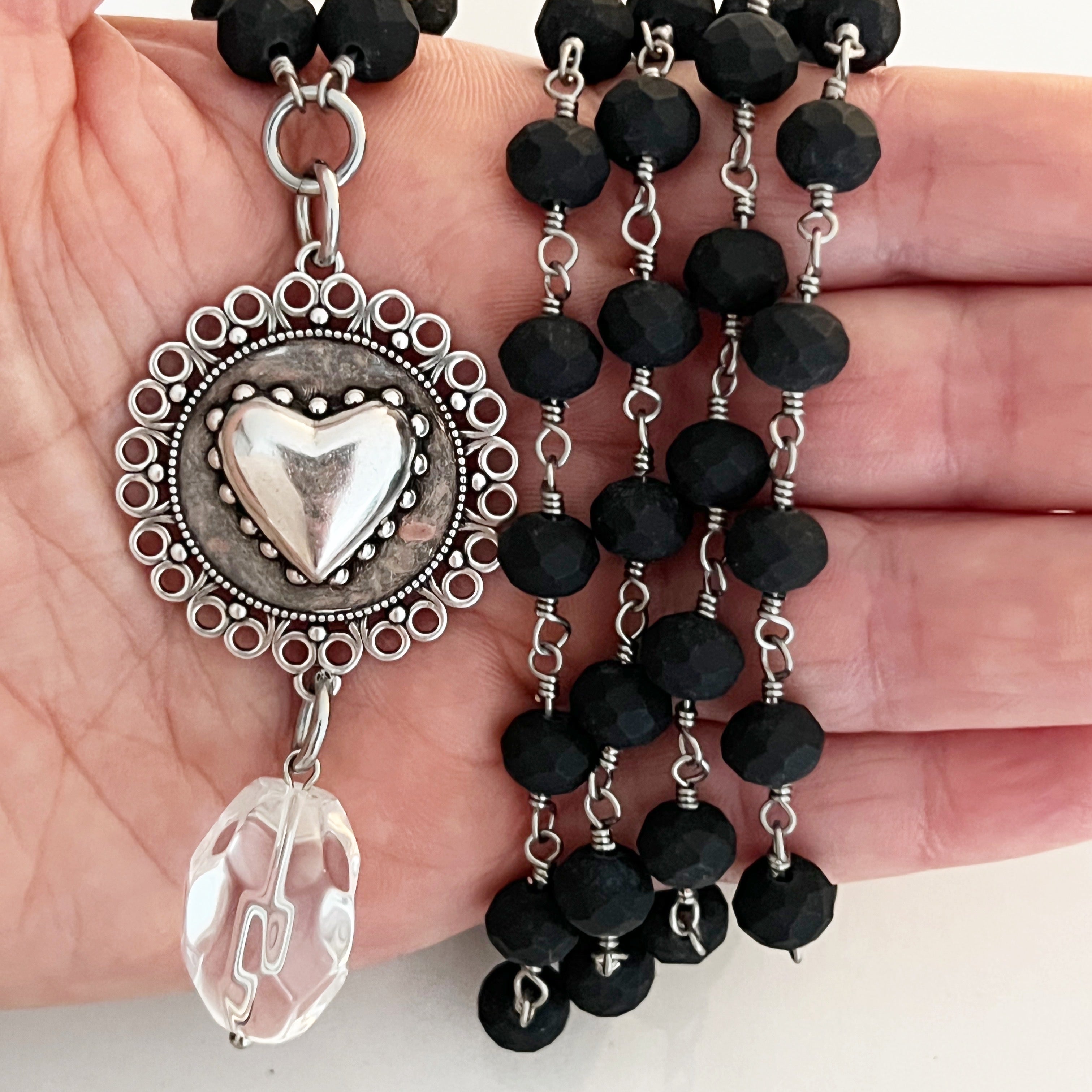 "Be Brave. Be Kind. Do Good" Heart Long Rosary Chain Necklace