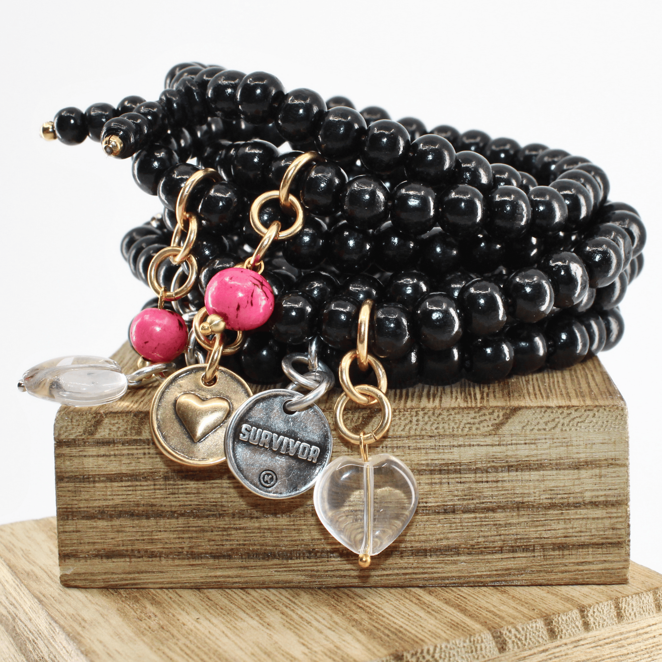 Survivor Heart Wood Boho Wrap Bracelet/Necklace