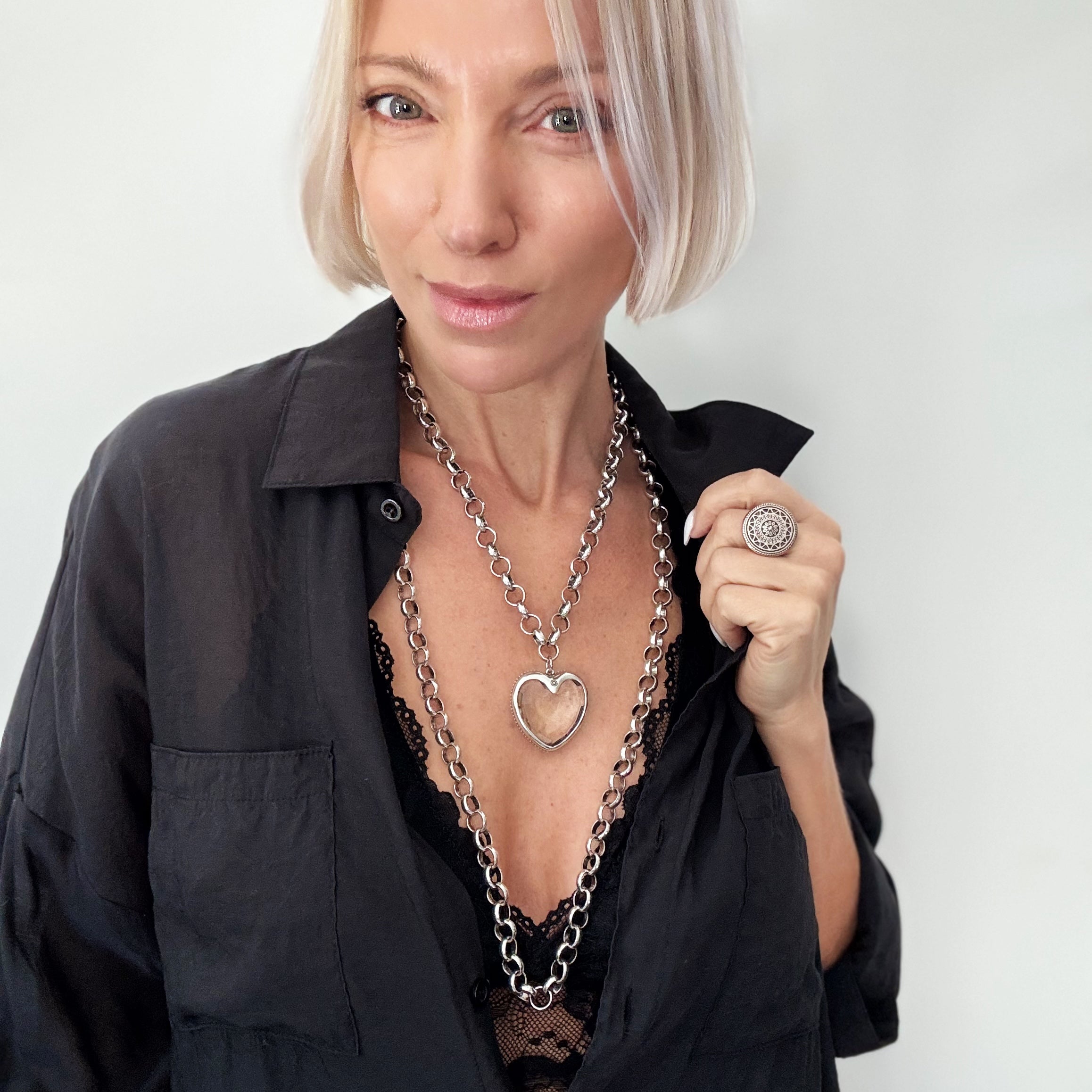Crystal Heart Chunky Chain Layering Necklace