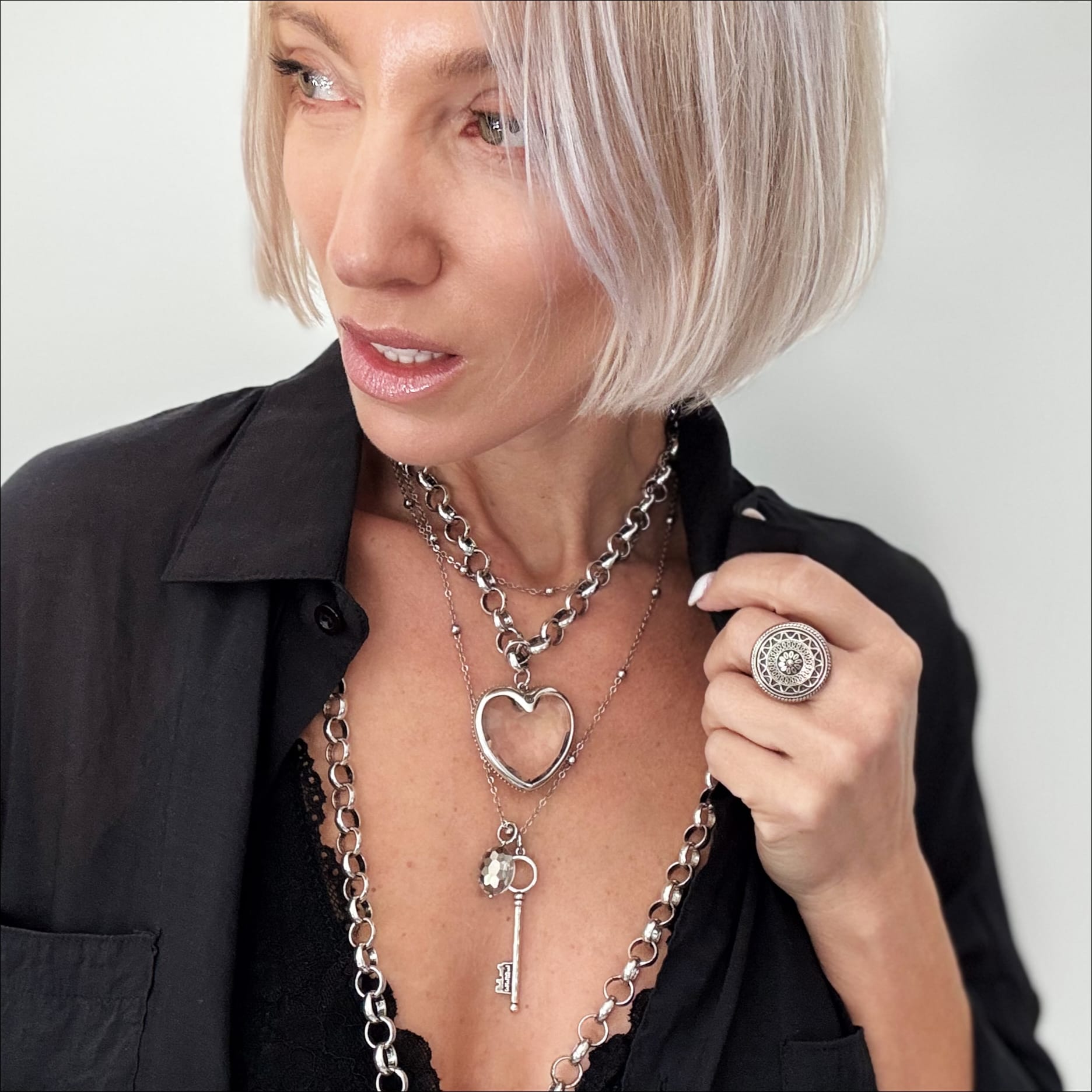 Crystal Heart Chunky Chain Layering Necklace