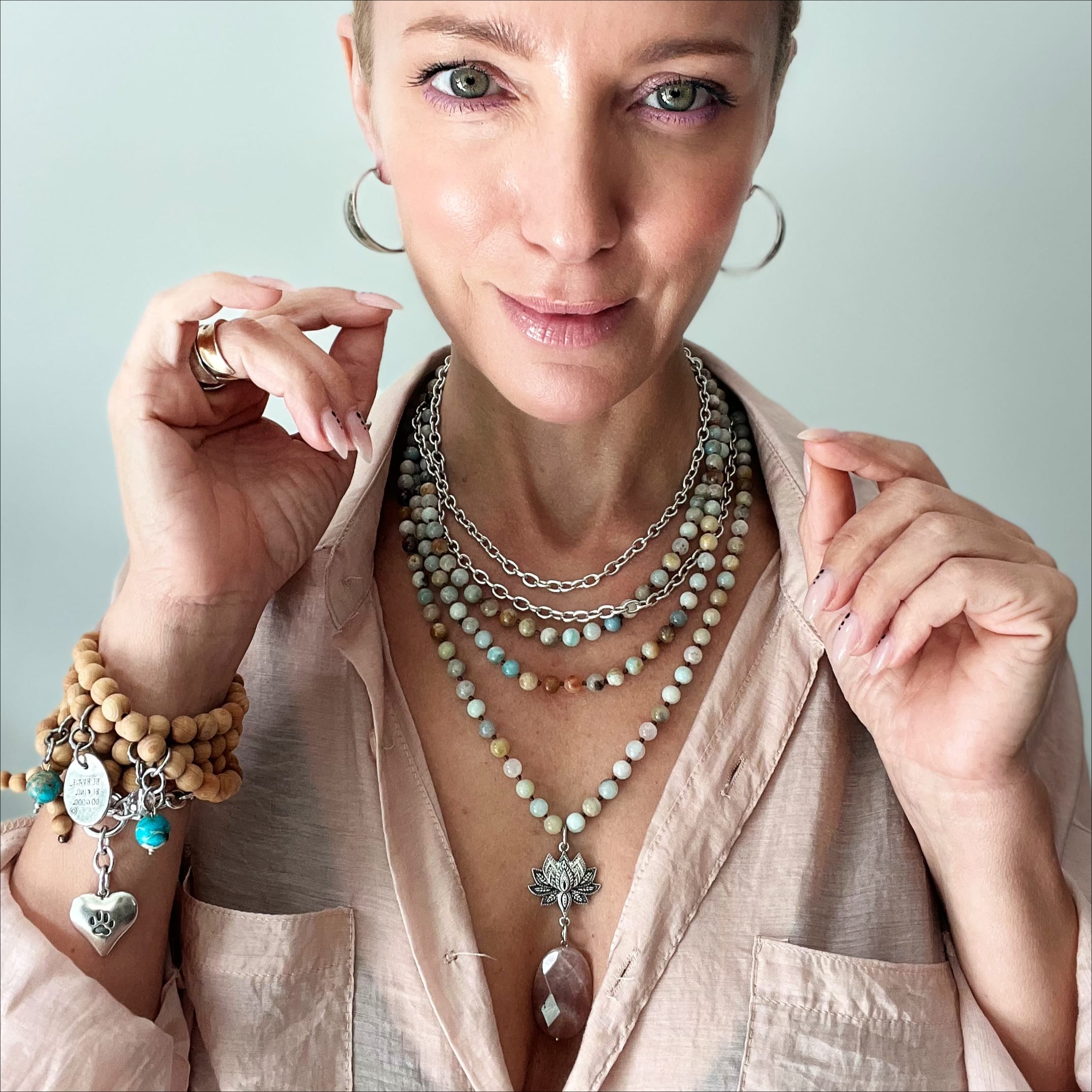 Have Faith Lotus Amazonite Long Chain Fusion Necklace