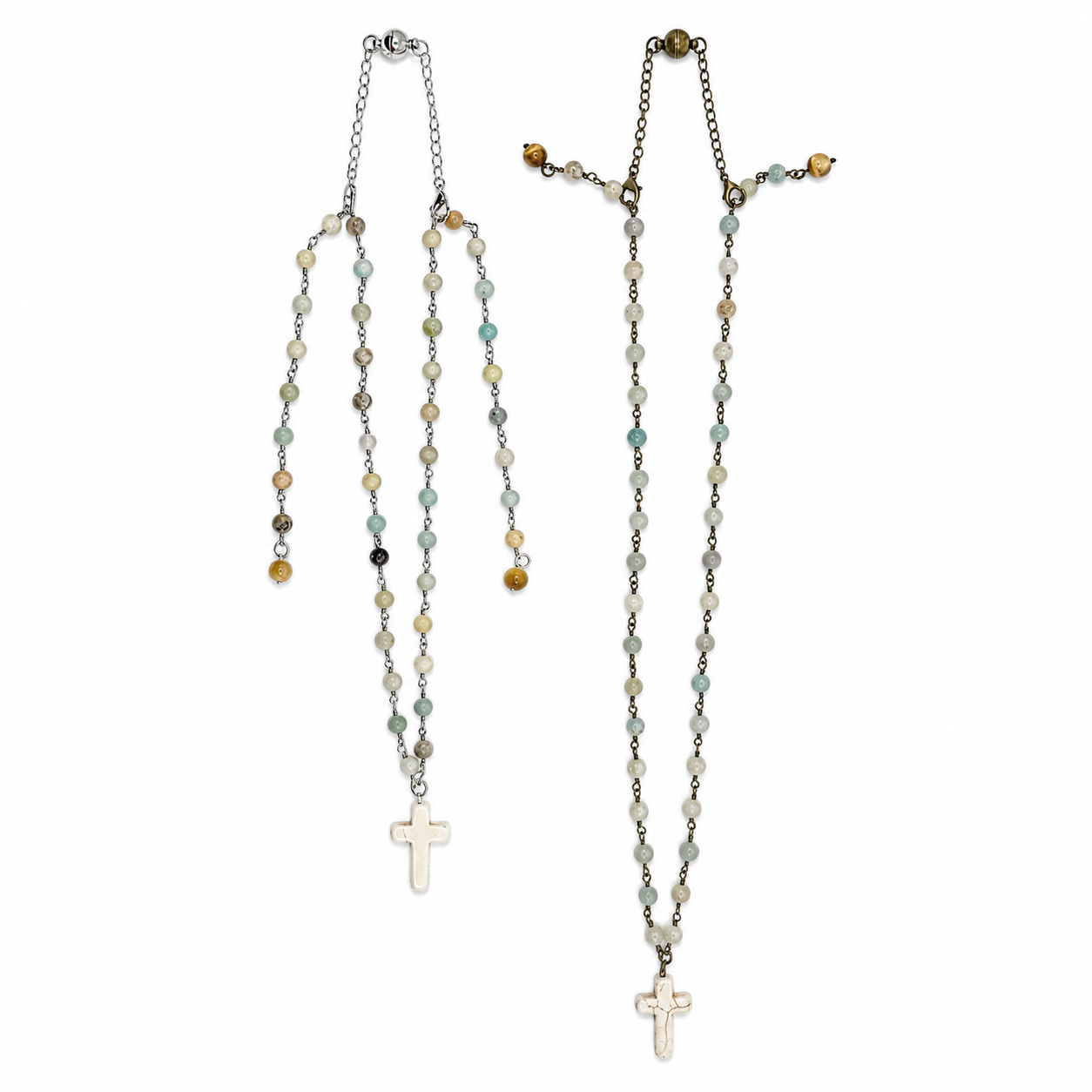 Howlite Cross Amazonite Rosary Necklace
