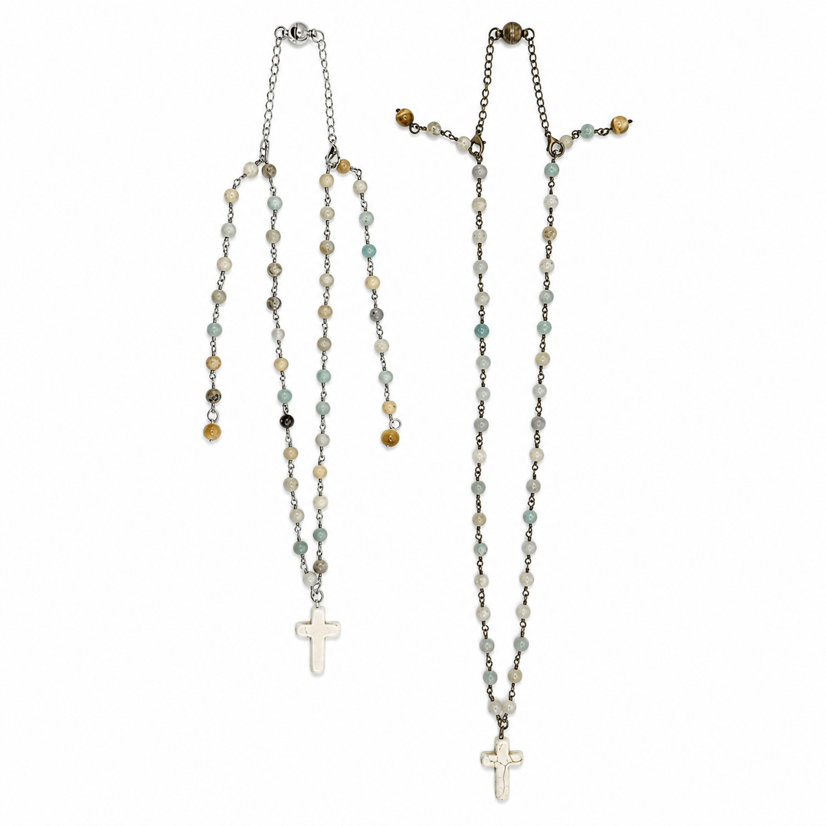 Howlite Cross Amazonite Rosary Necklace