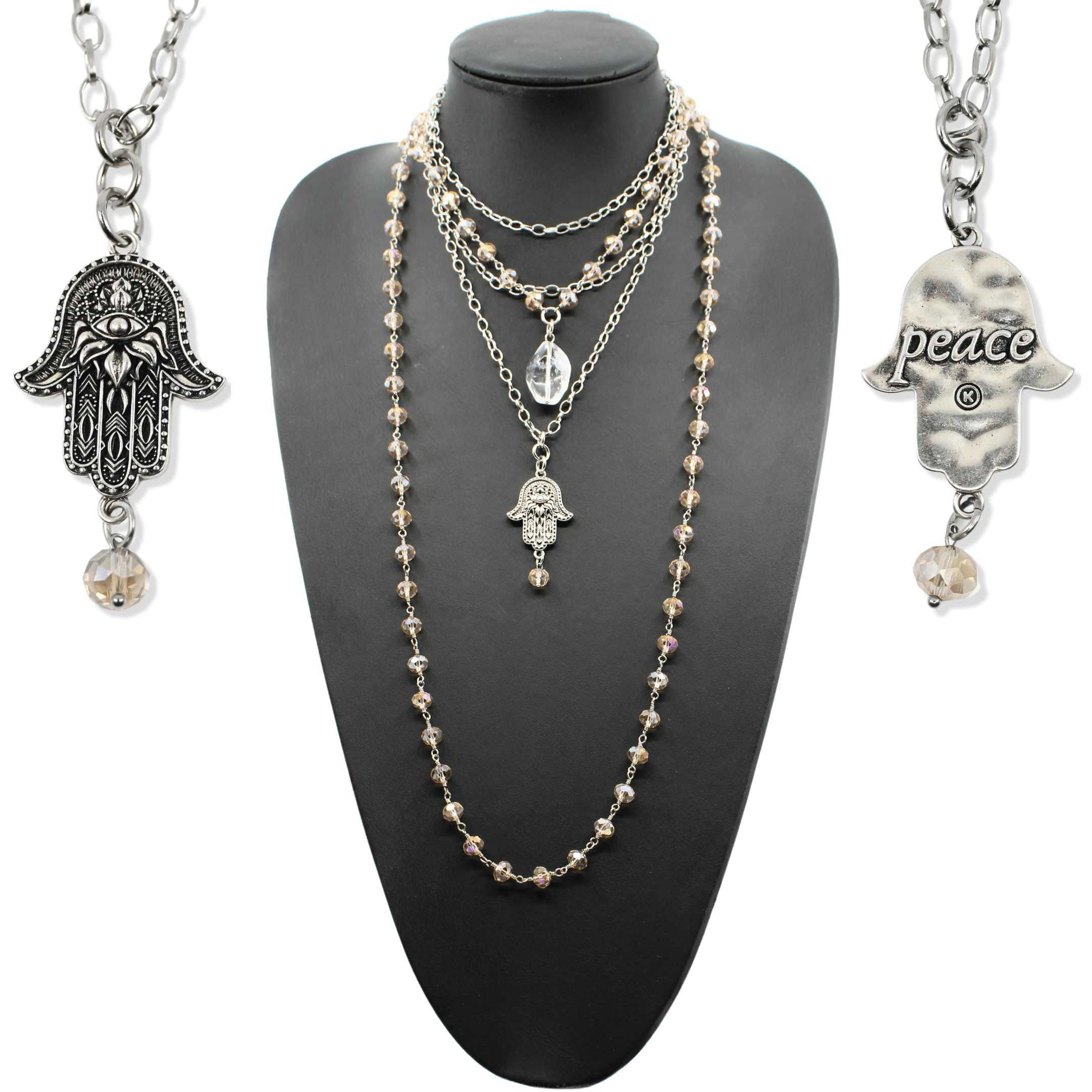 Peace Hamsa Rosary Necklace Layering Set