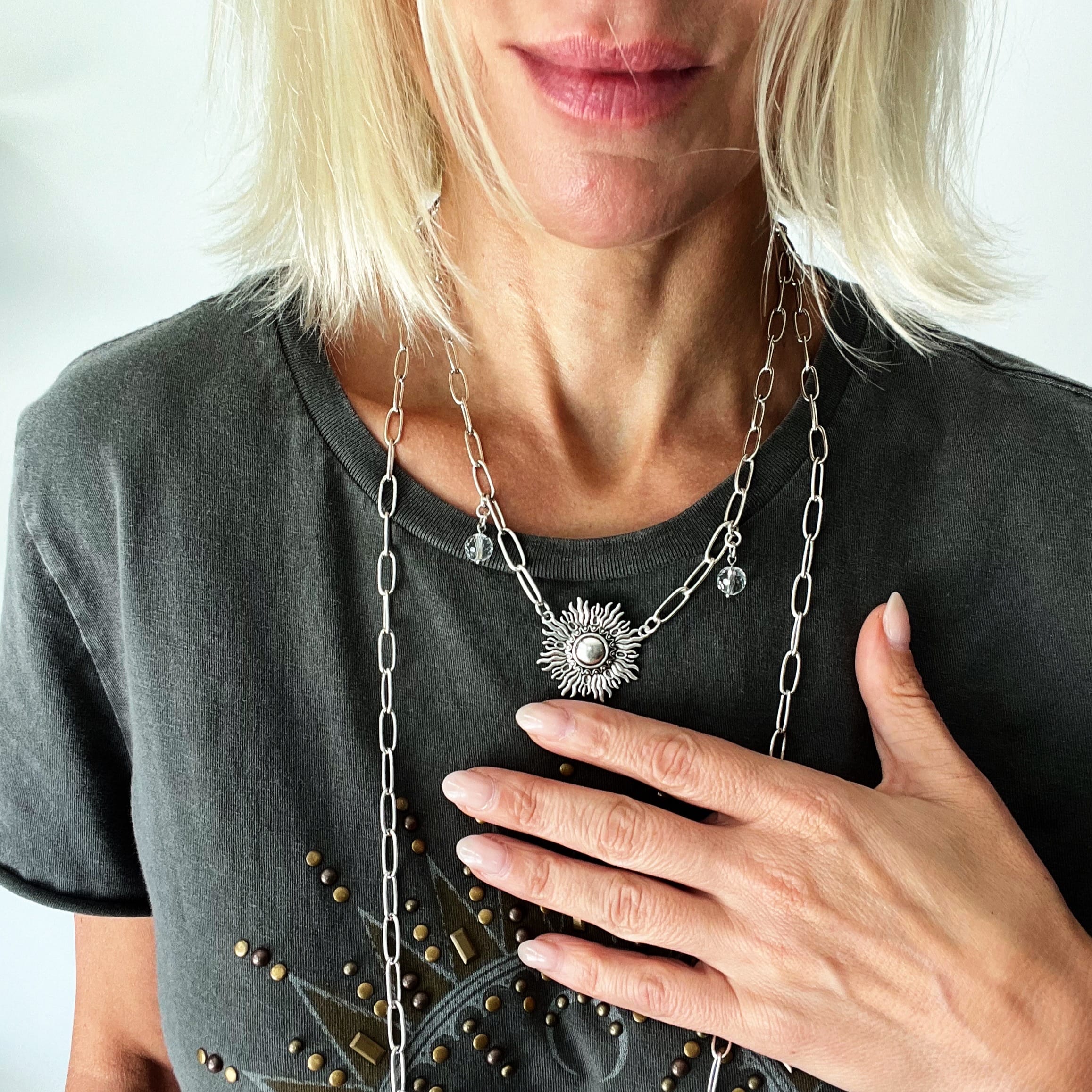 Perfectly Imperfect Sunburst Long Chain Necklace