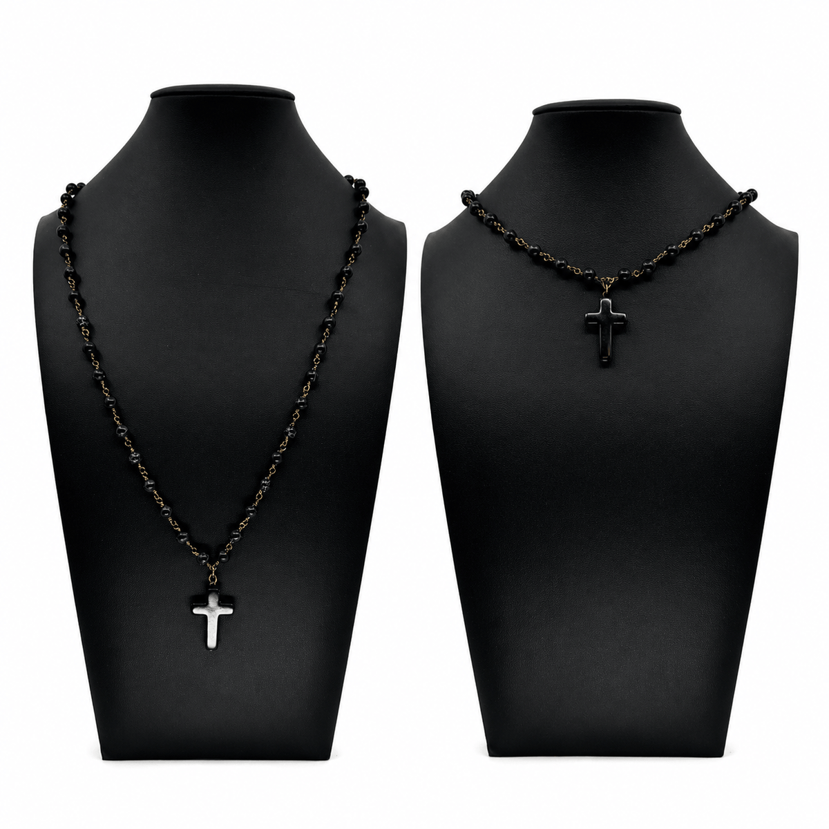 Howlite Cross Onyx Rosary Necklace