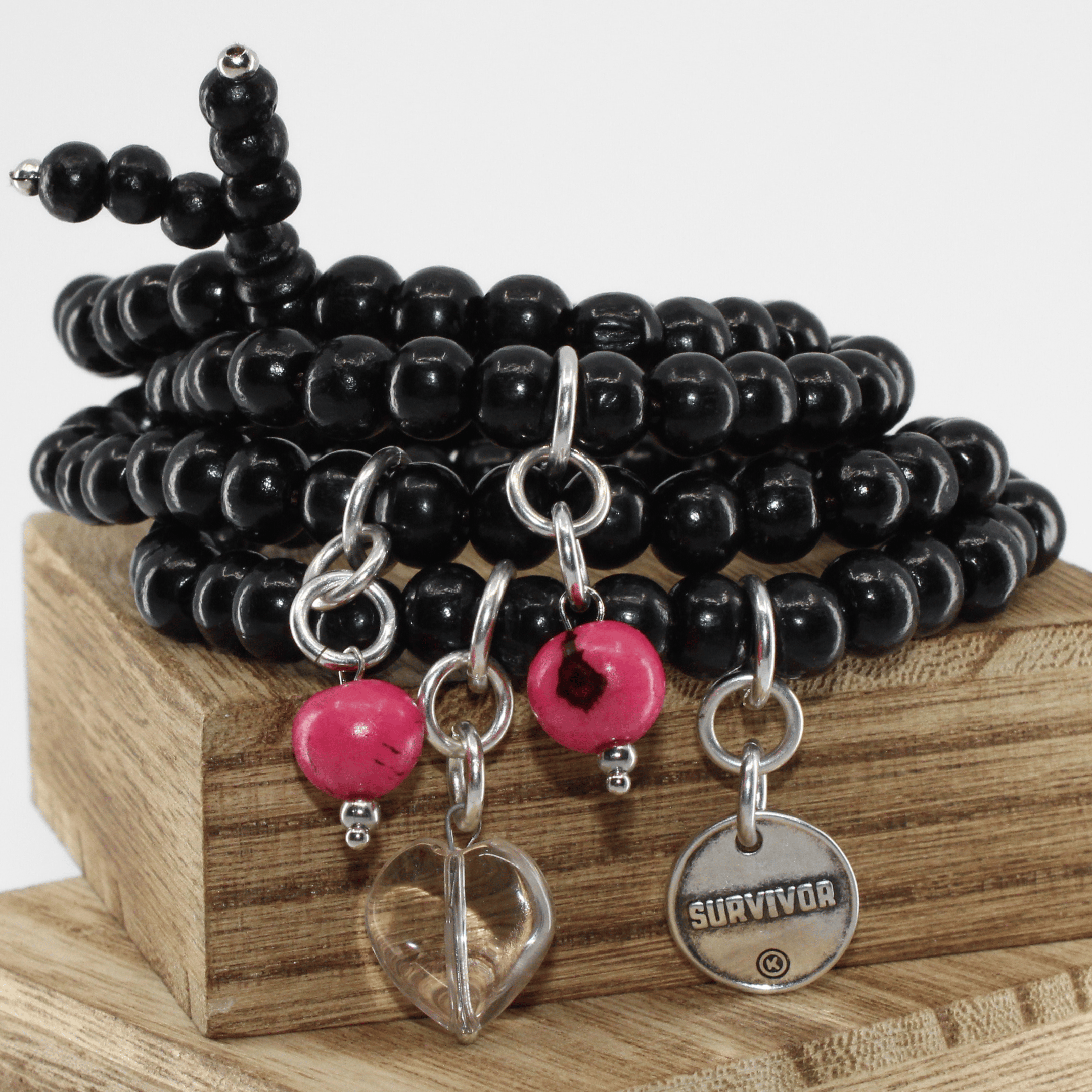 Survivor Heart Wood Boho Wrap Bracelet/Necklace