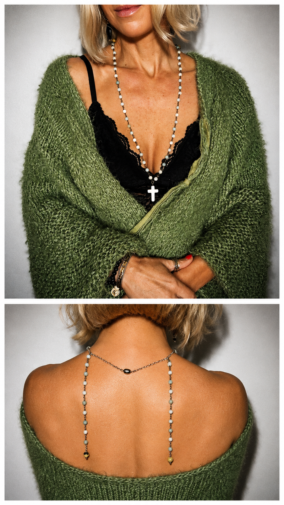Howlite Cross Amazonite Rosary Necklace