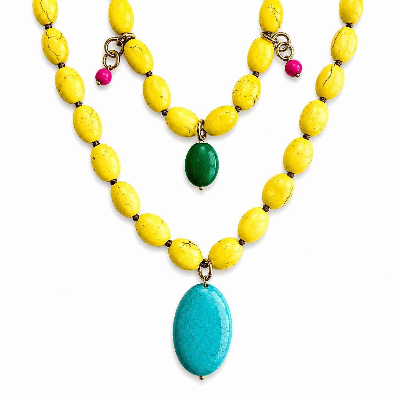 Yellow Howlite Long Layering Necklace