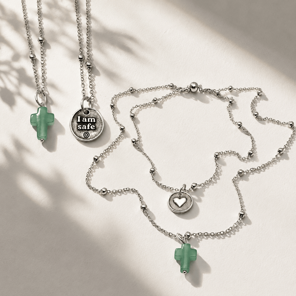 I am Safe Green Aventurine Cross Dainty