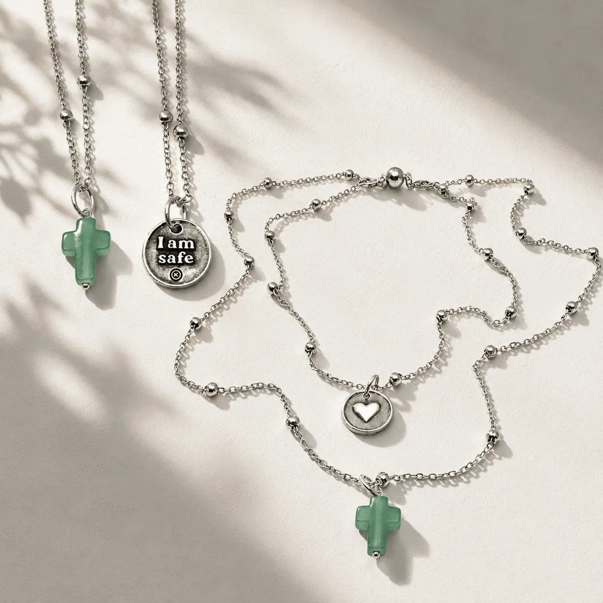 I am Safe Green Aventurine Cross Dainty