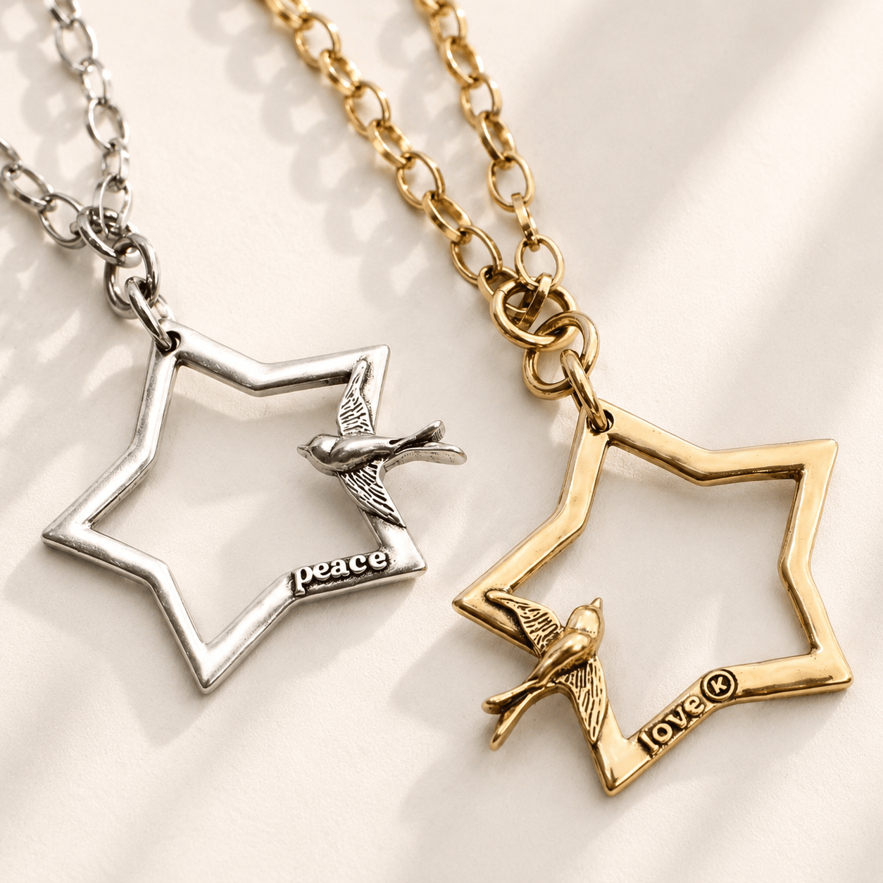 Peace & Love Star and Bird Original Lite Necklace