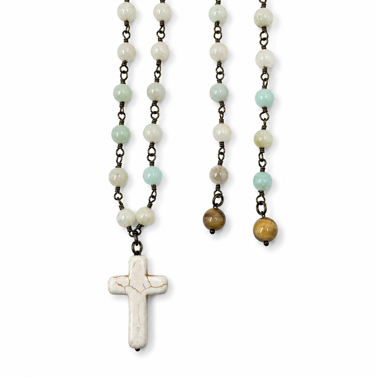 Howlite Cross Amazonite Rosary Necklace