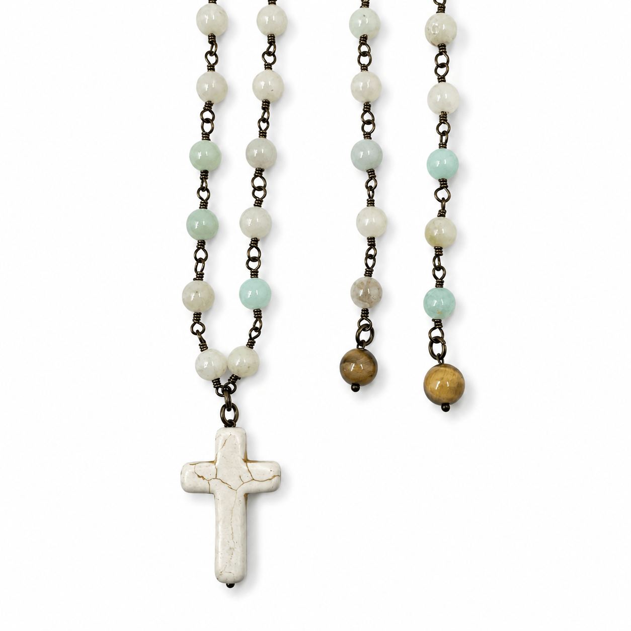 Howlite Cross Amazonite Rosary Necklace