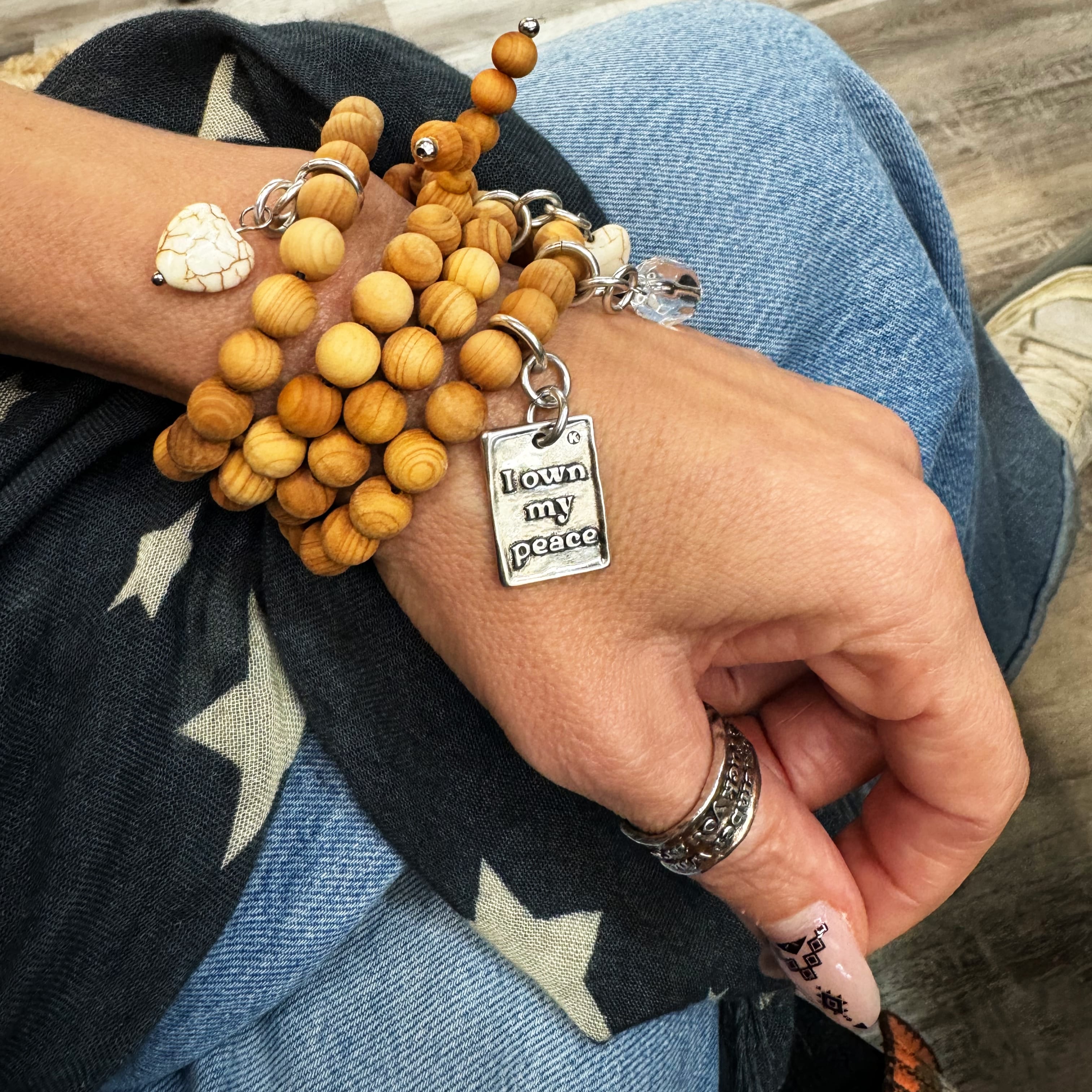 I Own My Peace Heart Wood Boho Wrap Bracelet/Necklace