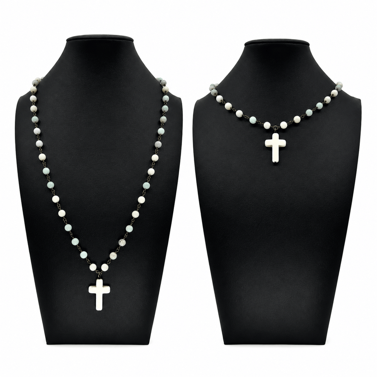 Howlite Cross Amazonite Rosary Necklace