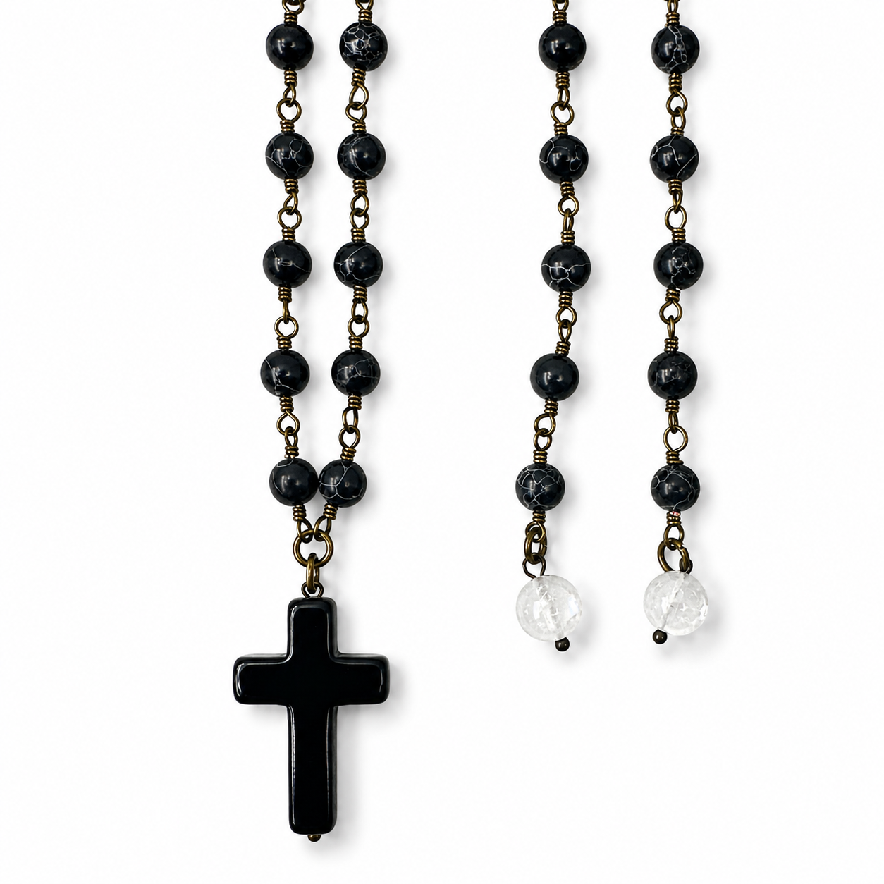 Howlite Cross Onyx Rosary Necklace