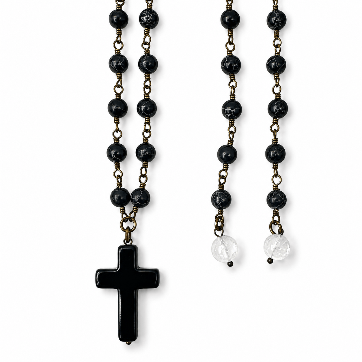 Howlite Cross Onyx Rosary Necklace