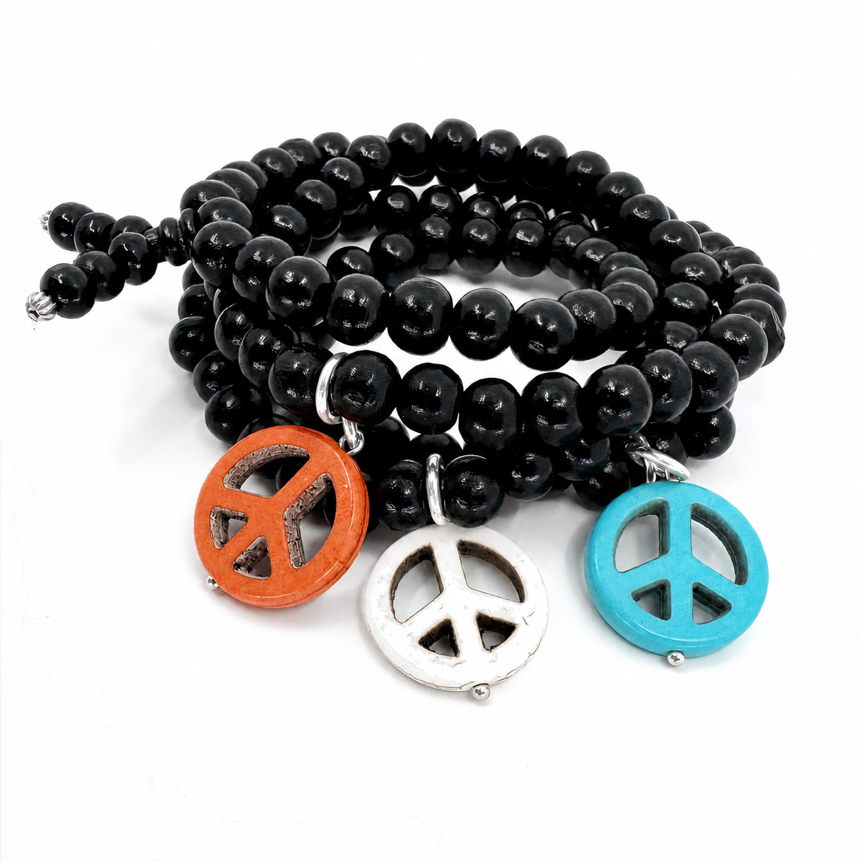 Howlite Peace Sign Wood Boho Wrap Bracelet/Necklace