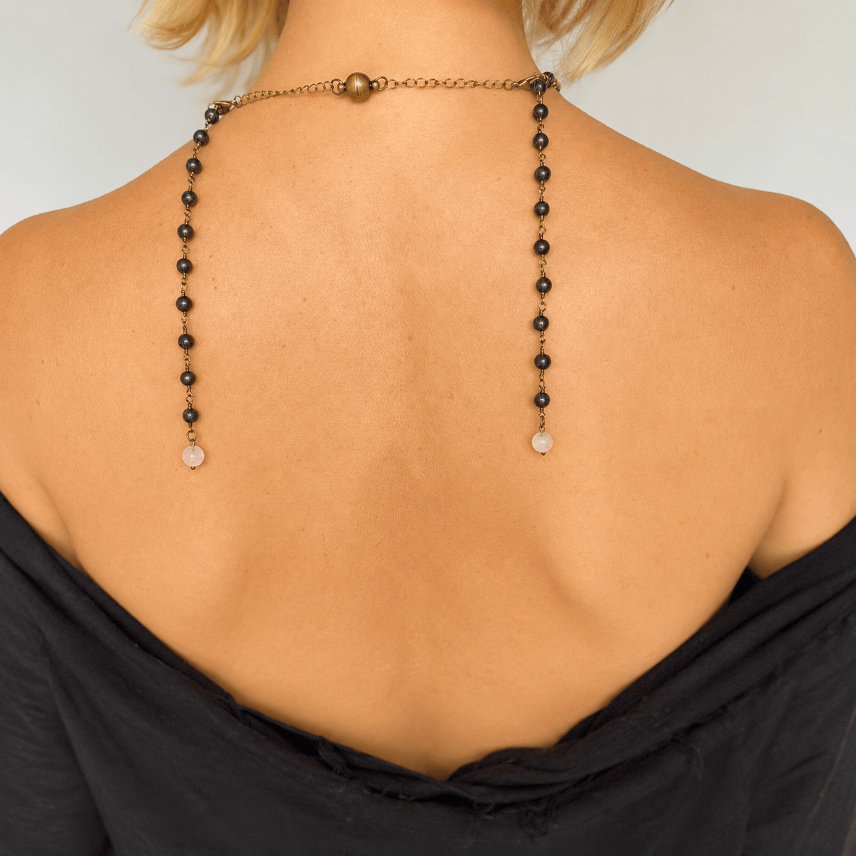 Howlite Cross Onyx Rosary Necklace