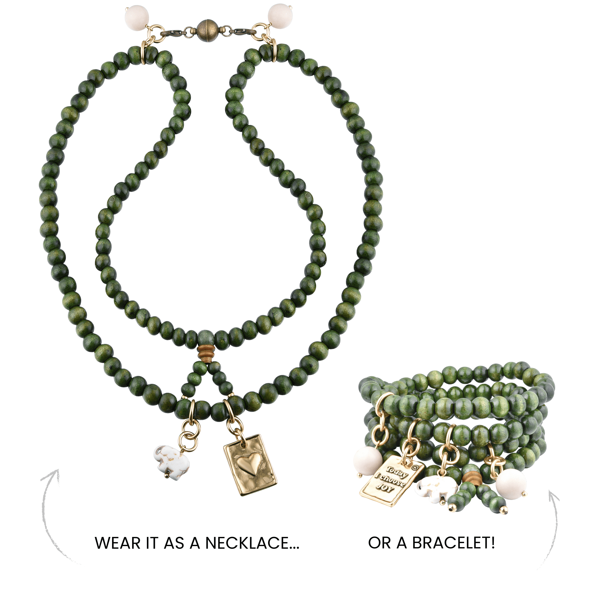 Today I Choose Joy Heart Wood Boho Wrap Bracelet/Necklace