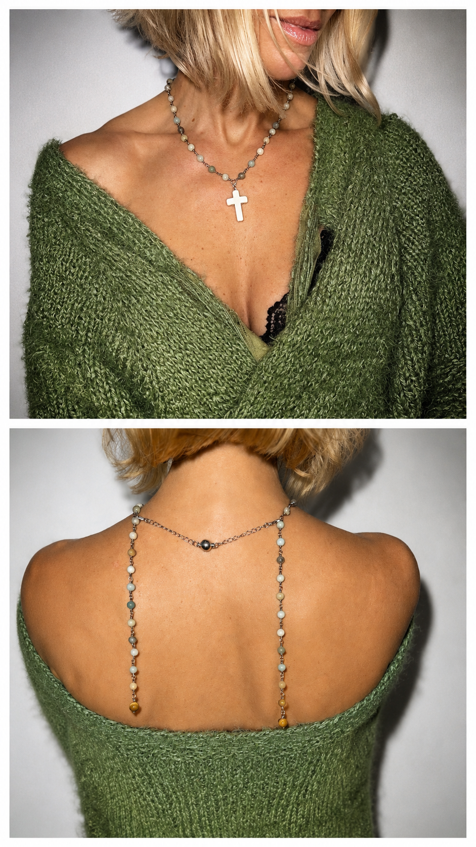 Howlite Cross Amazonite Rosary Necklace