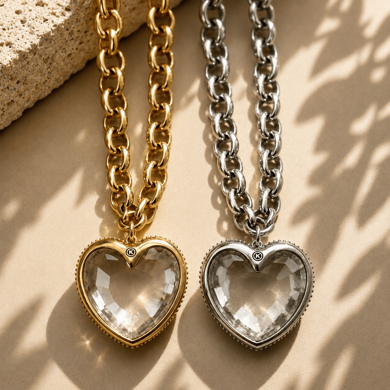 Crystal Heart Chunky Chain Layering Necklace