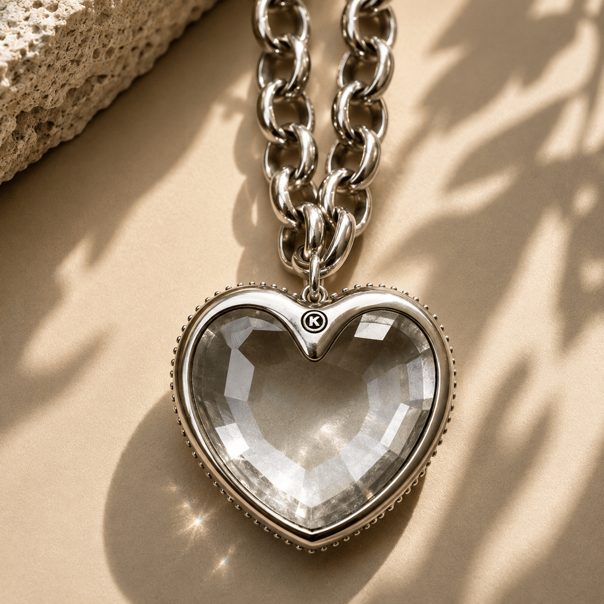Crystal Heart Chunky Chain Layering Necklace