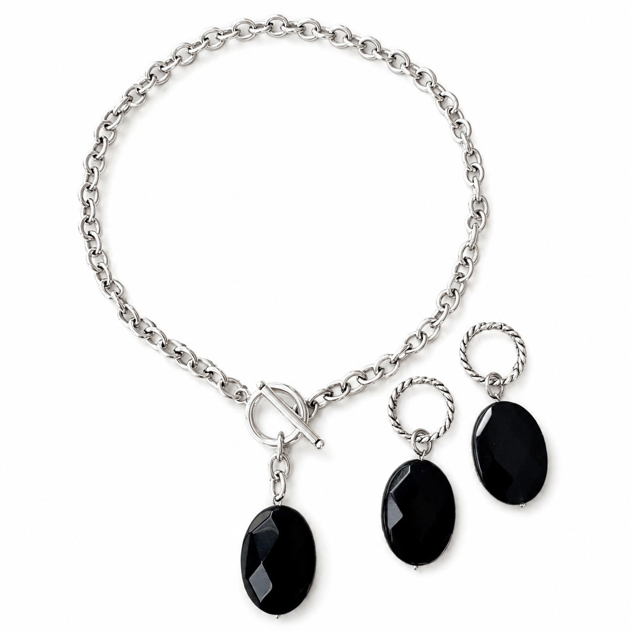 Black Onyx Choker & Huggie Earring Set