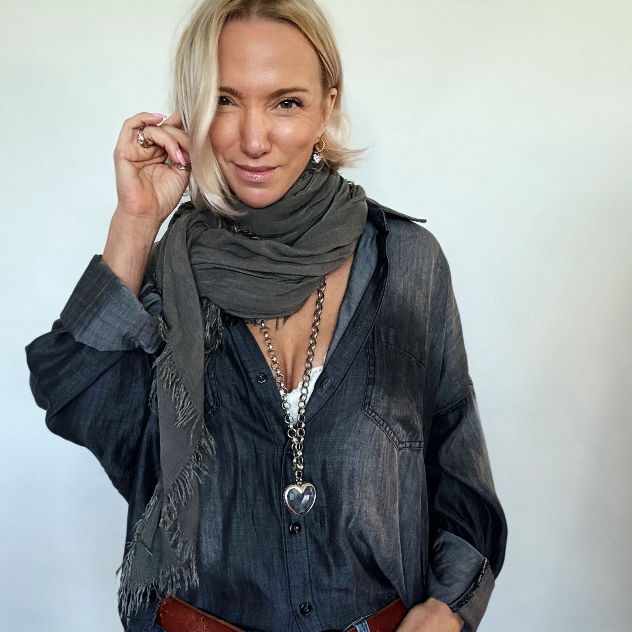 Crystal Heart Chunky Chain Layering Necklace