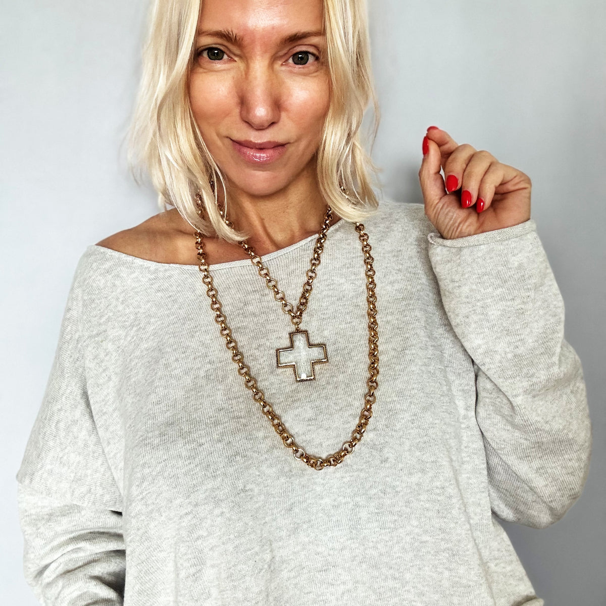 Crystal Cross Chunky Chain Necklace
