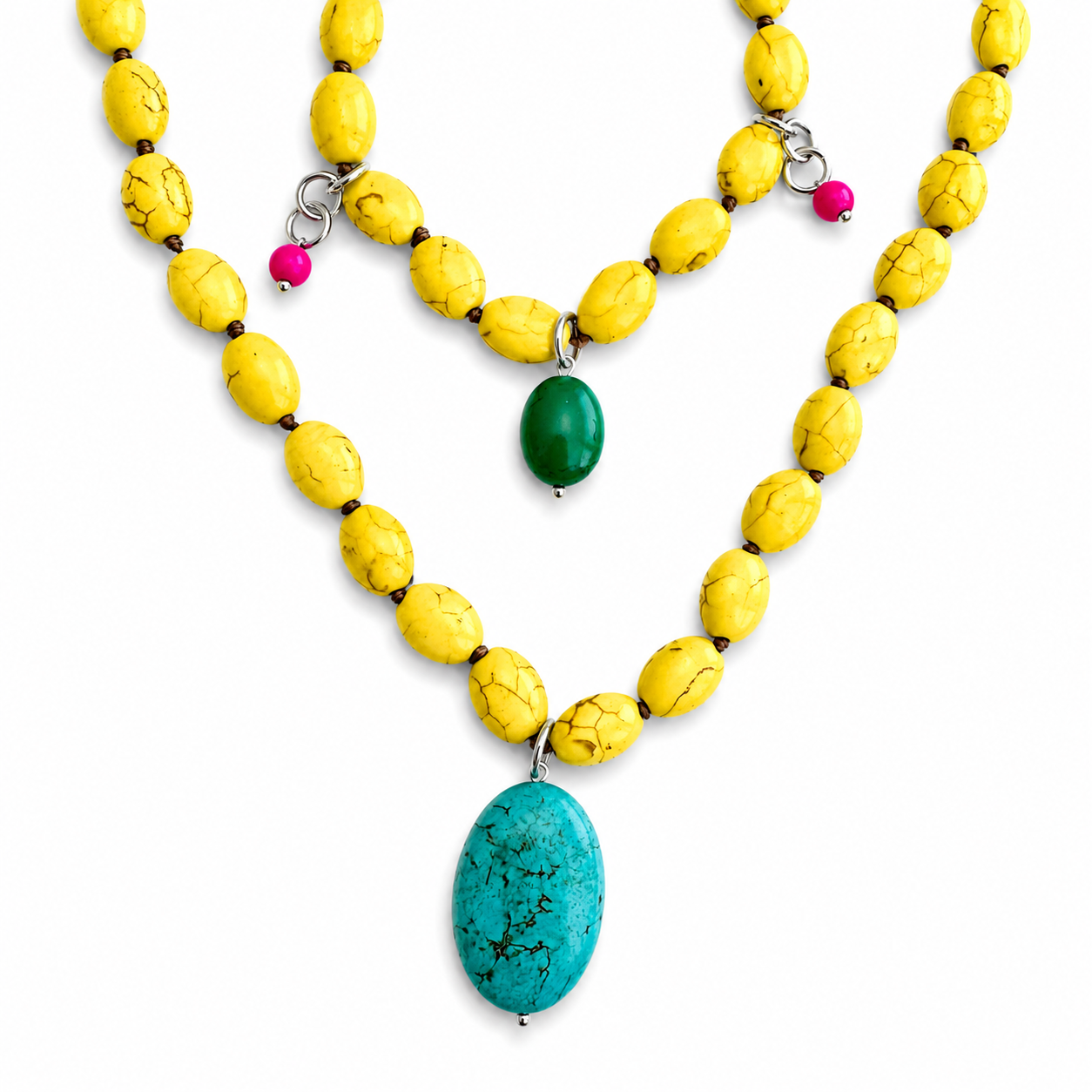 Yellow Howlite Long Layering Necklace