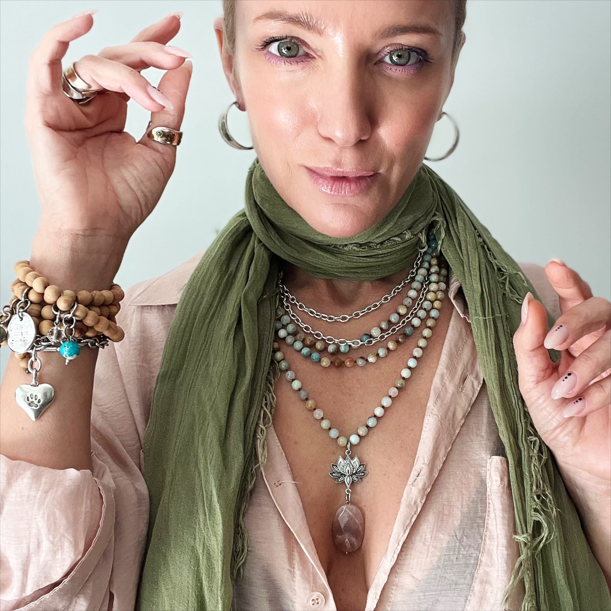 Have Faith Lotus Amazonite Long Chain Fusion Necklace