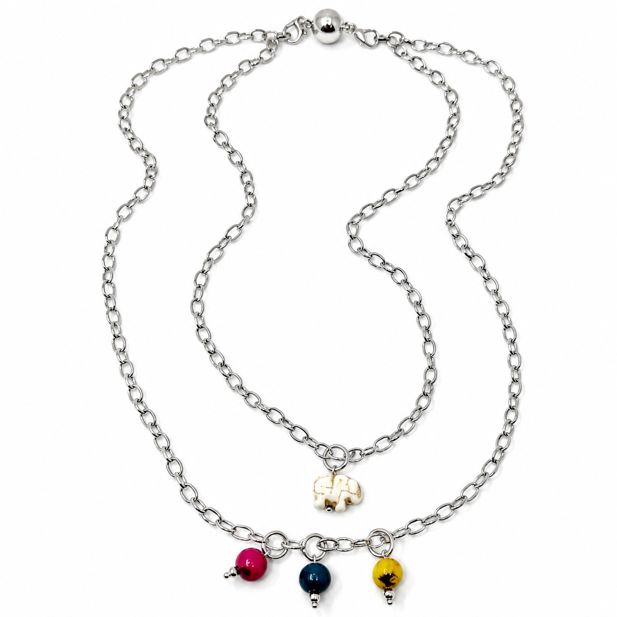 Off White Howlite Elephant Dainty Necklace
