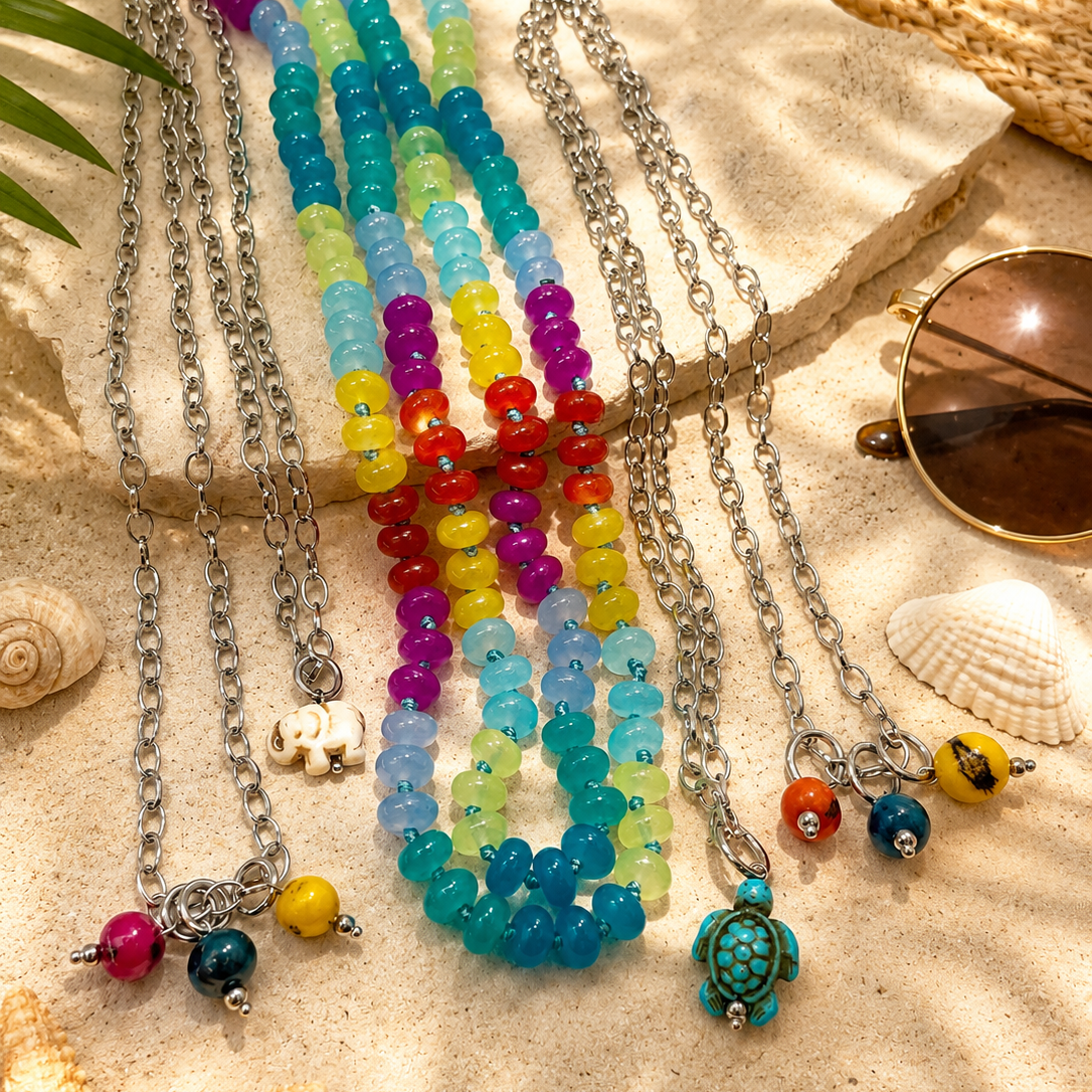 Off White Howlite Elephant Dainty Necklace