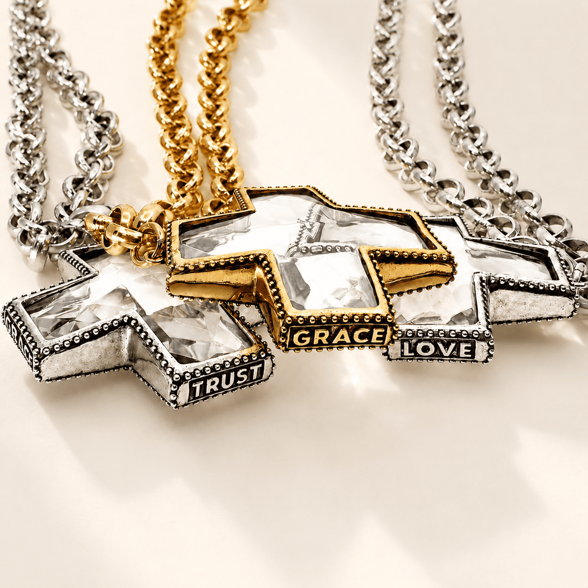Crystal Cross Chunky Chain Necklace Crystal Cross Chunky Chain Necklace