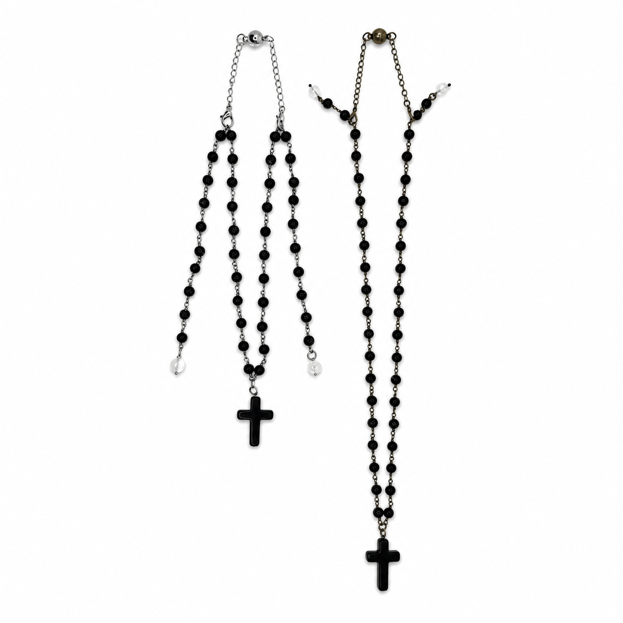 Howlite Cross Onyx Rosary Necklace