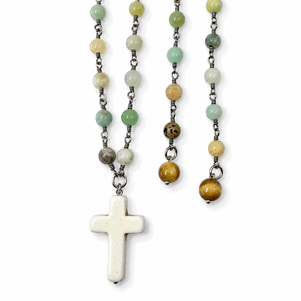 Howlite Cross Amazonite Rosary Necklace