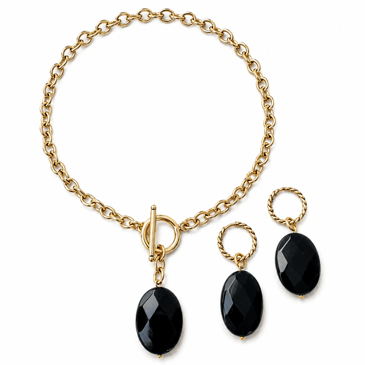 Black Onyx Choker & Huggie Earring Set