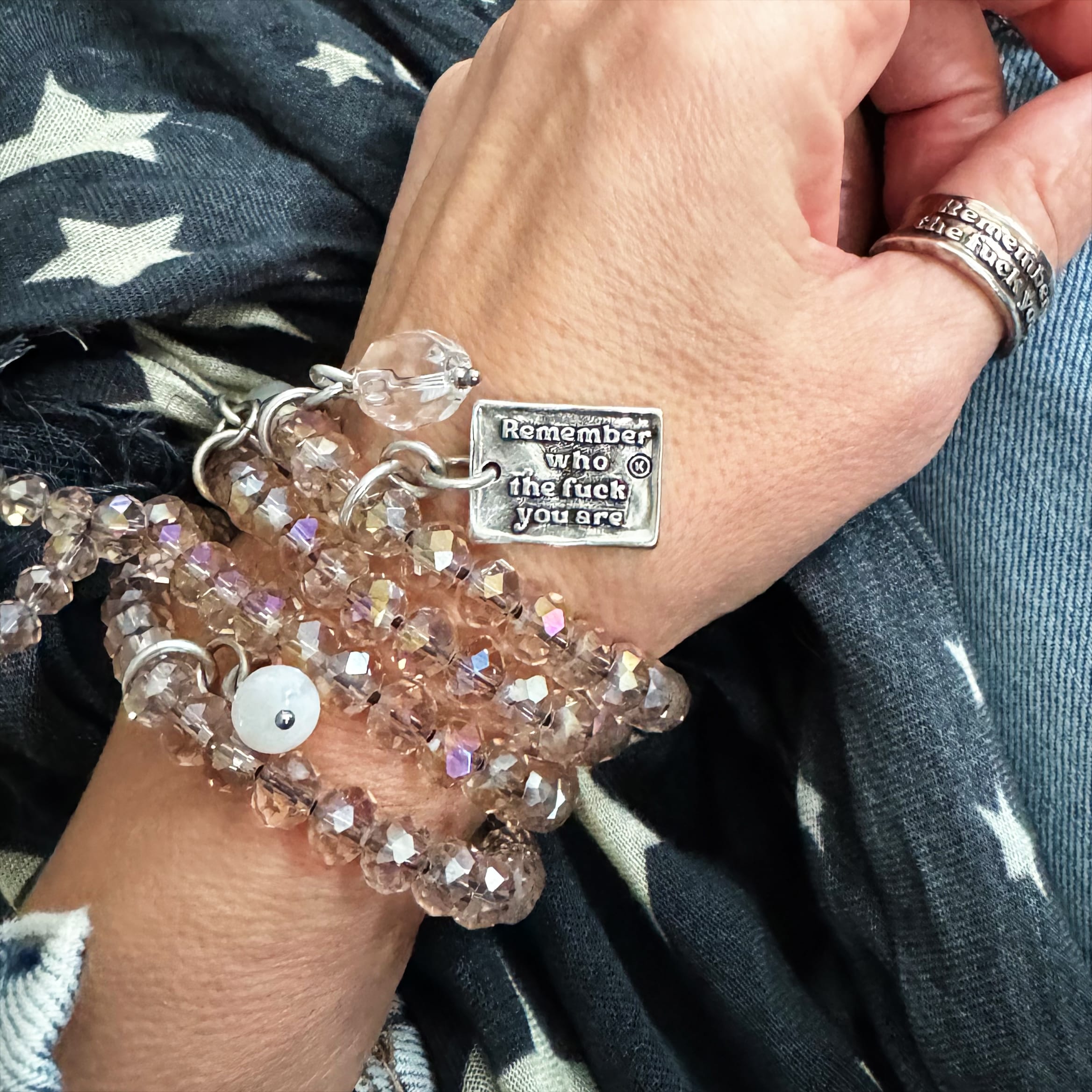 Remember Who The F*ck You Are Heart Crystal Boho Wrap Bracelet/Necklace