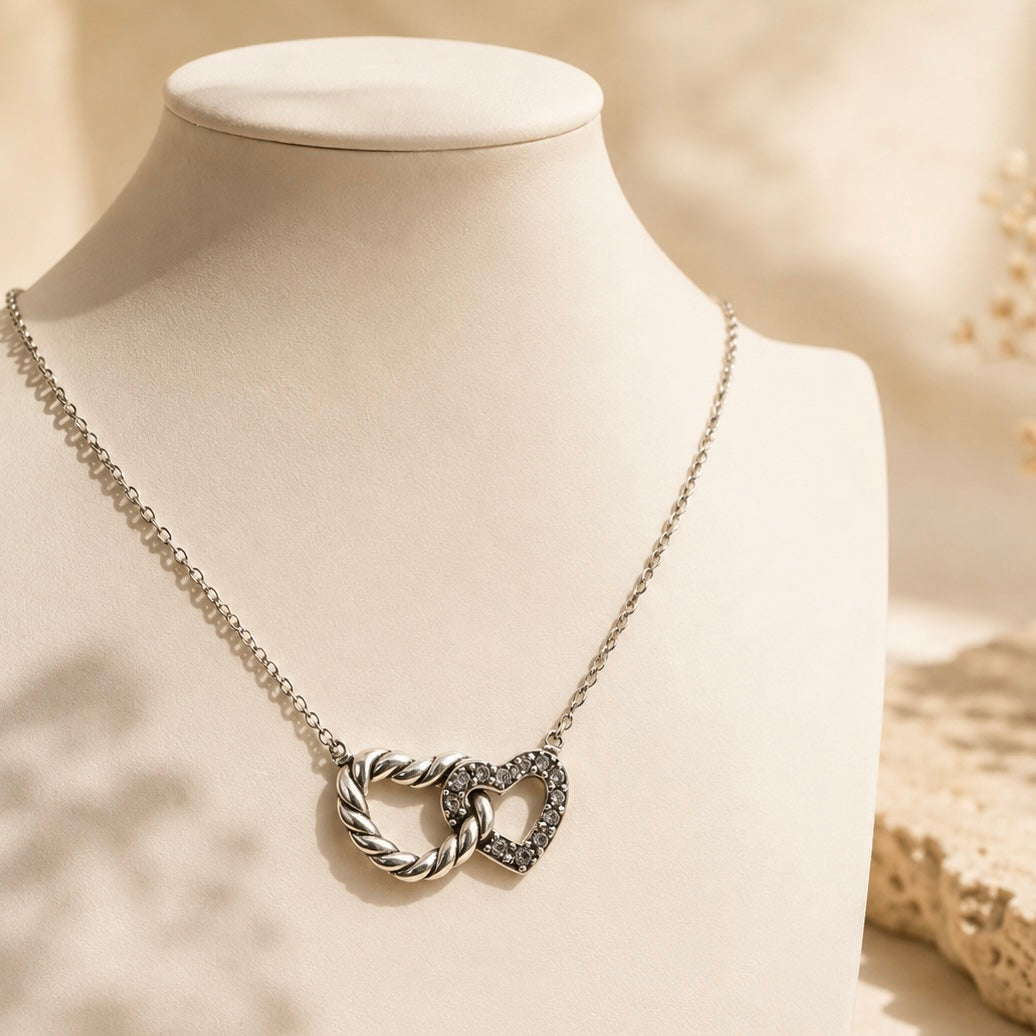 Love Forever Interlocking Hearts Adjustable Chain Necklace
