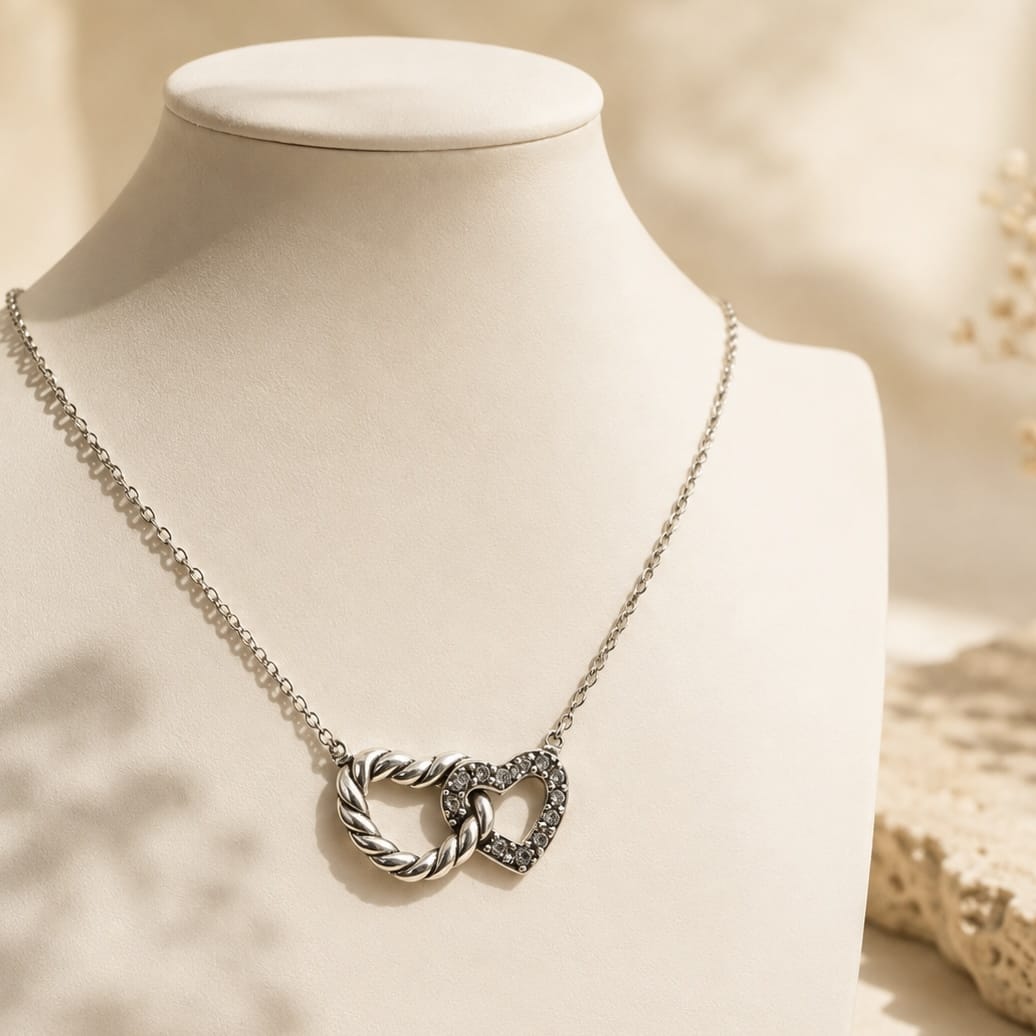 Love Forever Interlocking Hearts Adjustable Chain Necklace