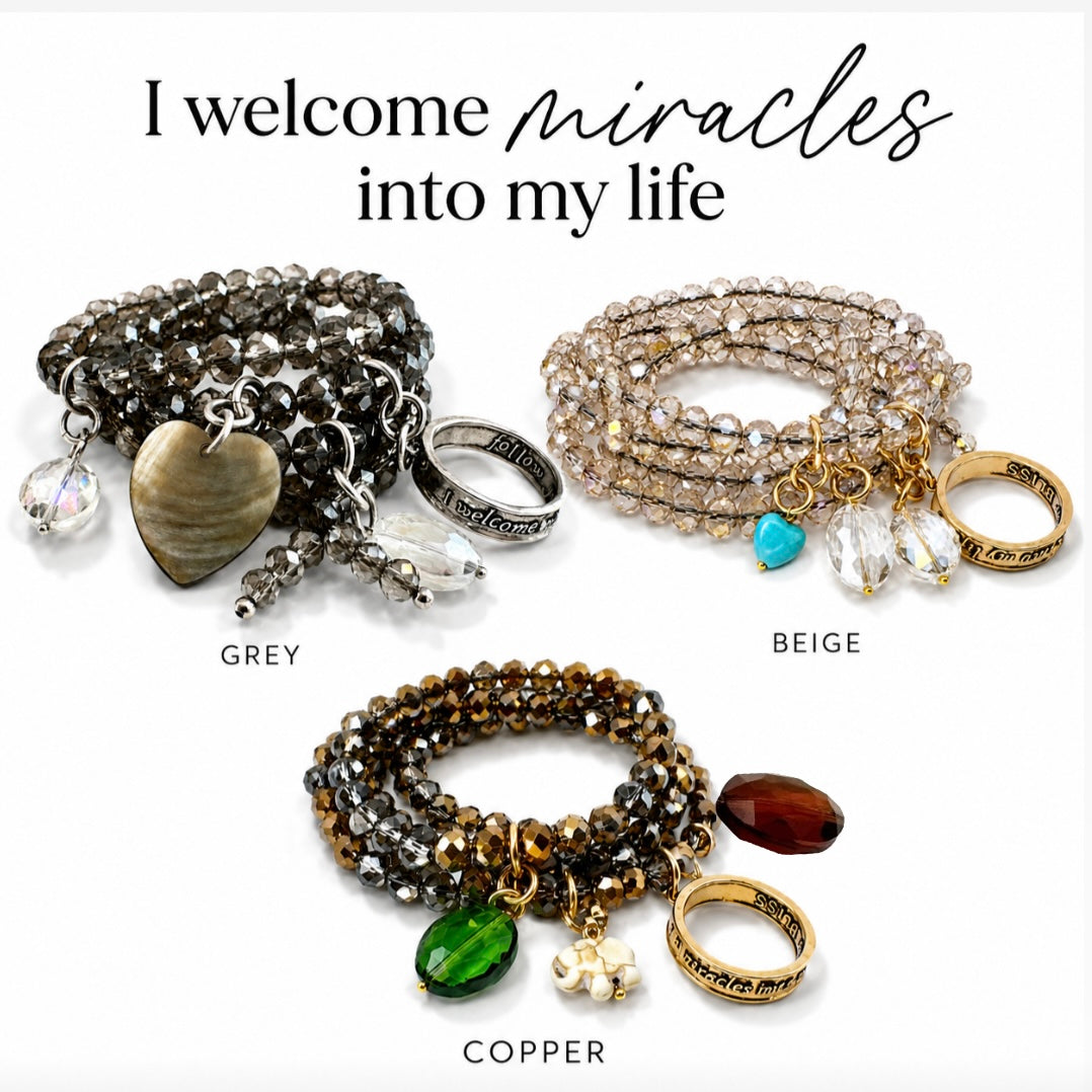 I Welcome Miracles Into My Life Crystal Boho Wrap Necklace/Bracelet