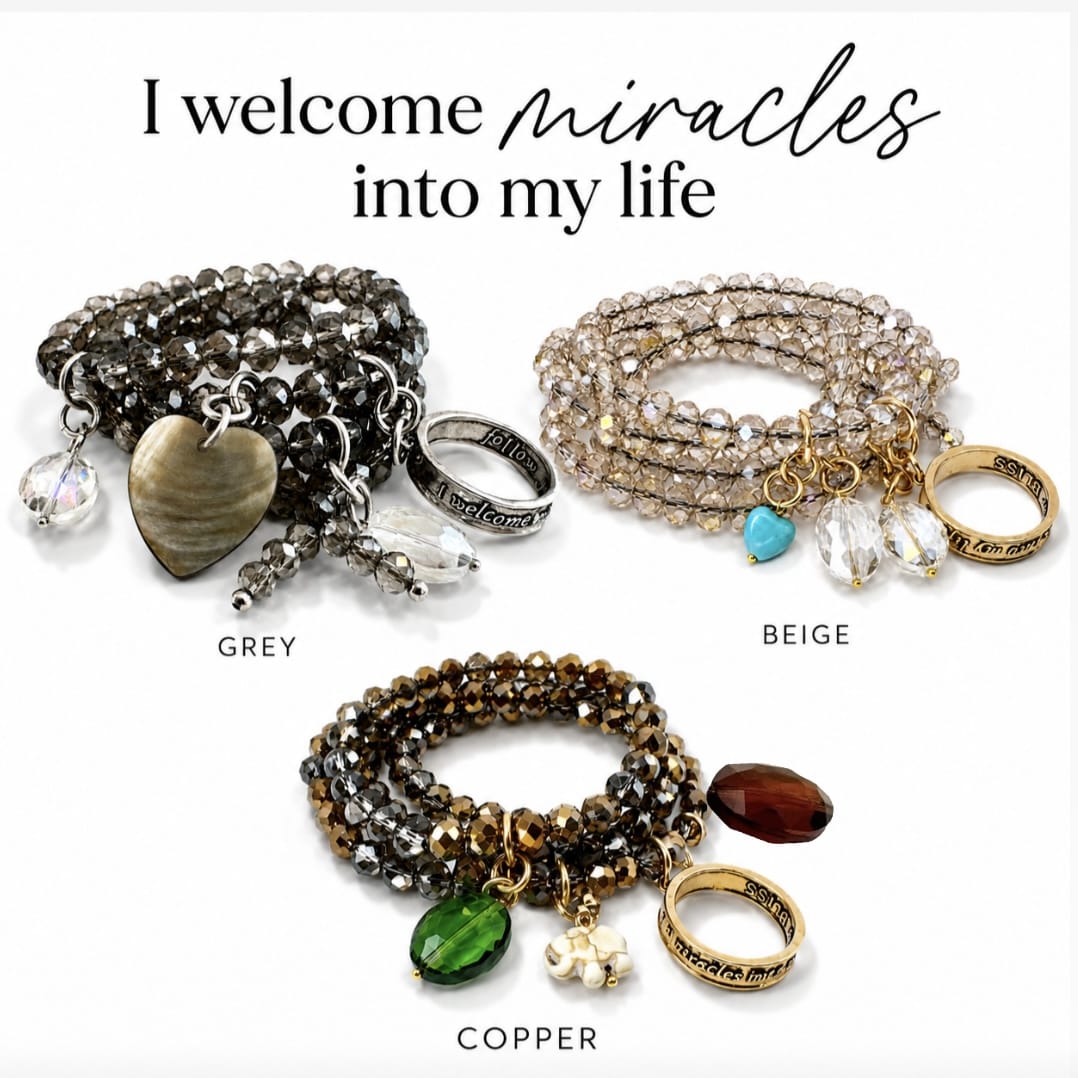 I Welcome Miracles Into My Life Crystal Boho Wrap Necklace/Bracelet