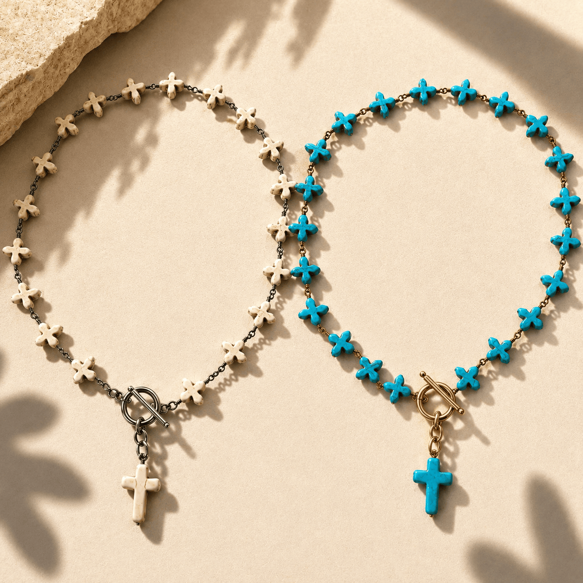 Howlite Cross Rosary Choker Necklace